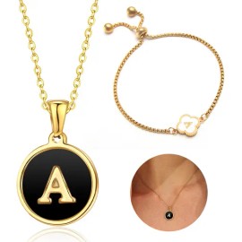 Collar Dije Letras Iniciales Acero Inoxidable Doradas Mujer