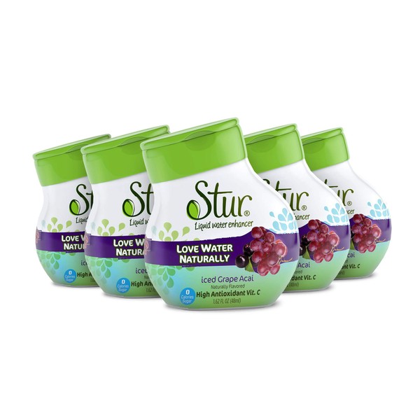 Stur -Grape Acai, Natural Water Enhancer, (5 Bottles, Makes 100 Flavored Waters) - Sugar Free, Zero Calories, Kosher, Liquid Drink Mix Sweetened with Stevia, 1.62 Fl Oz (Pack of 5)