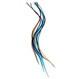 5 XXL LONG 11-13 inch (28-33cm) Real Feather Hair Extensions + Rings & Loop (Blue Naturals)