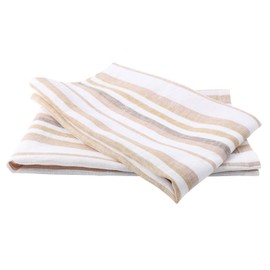 HSOFTIFY Linen Kitchen Towels, Set of 2 Pure Flax Tea Towels for Baking Bread, 23.6 x 26.7 Inches Quick Dry Stripes Dish Hand Towels, Yellow