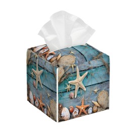 Starfish Seashell Summer Square Tissue Boxes, Tissue Box Holder 5.2"x5.2"x5.2" for Home Car Office Table