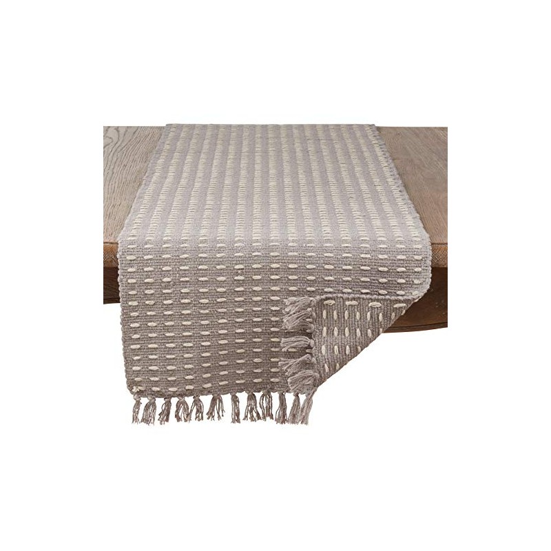 SARO LIFESTYLE Dashed Woven Table Runner, 16"x108", Grey