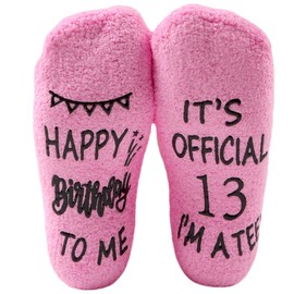 NOEMIN 13th Birthday Gifts for Girls - Fluffy Socks 13 Year Old Teenage Presents for 13Year Old Girls Pink Bed Socks Personalization Gifts