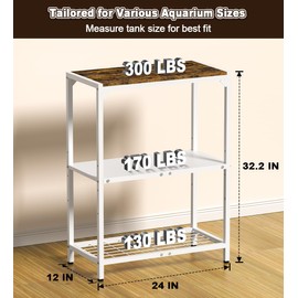 AnBaiMei 20 Gallon Aquarium Stand, Metal Fish Tank Stand with Adjustable 3-Tier Storage Shelf, Heavy Duty Reptile Breeder Turtle Tank Terrarium Rack Table for Home Office, 24" L x 12" W x 32.2" H, White