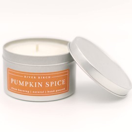 River Birch Candles Pumpkin Spice Scented Candle | Premium, All-Natural, Non-Toxic, Soy Candles | 8 oz. Silver Tin Travel Candle | Cozy Relaxing Gifts for Home