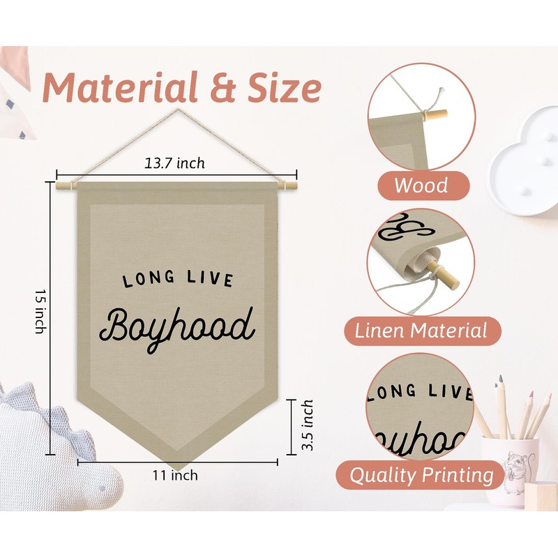 XYDEG Boys Room Decor, Long Live Boyhood Linen Canvas Banner,