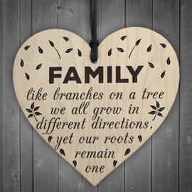 RED OCEAN Family Roots Remain One Wooden Hanging Heart Shaped Families Plaque Love Gift