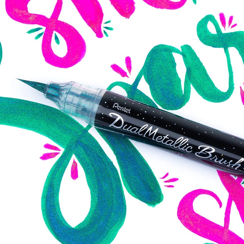 Pentel Arts Dual Metallic Brush Marker Pens - Iridescent Glitter