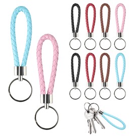 OQXEJPHFN 10 Pcs Colorful Braided Leather Key Fob Car Keychain Ring, Weave Strap Keychains for Car Key, Bag, Purse