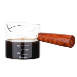 NCnnwovf 250ml Espresso Glass,Espresso Shot Glasses with Wood Handle,Double Spouts Coffee Shot Glasses for Machine Accessories