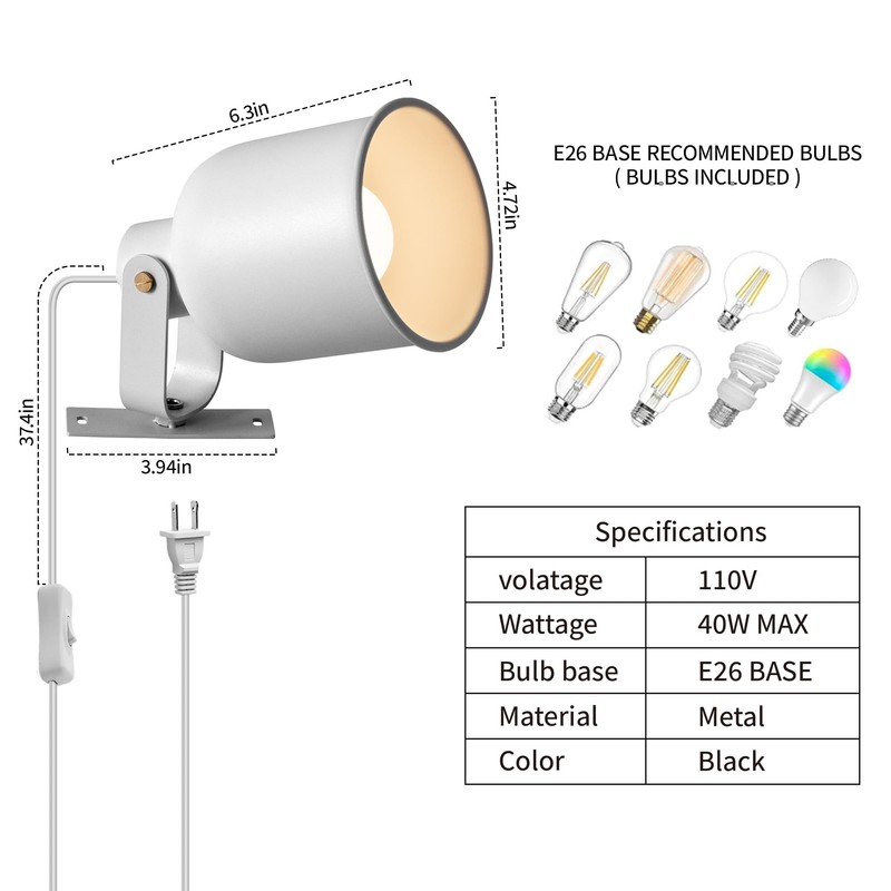 Aisilan Plug-in Wall Sconce Lighting, Adjustable Wall Light for Bedroom