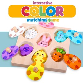 Easter Basket Stuffers - Easter-Themed Wooden Peg Puzzle for Toddlers 1-3, Montessori Educational Toy and Learning Activity