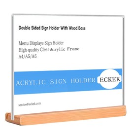 ECKEK Acrylic Sign Holder A4/A5/A6 Menu Displays Double Sided, Wood Base Table Top Sign Stand (Horizontal A4 297×210mm/11.69×8.27 inches)