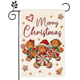 Merry Christmas Gingerbread Man Lollipop Garden Flag 12x18 inch Double Sided Burlap Xmas Home Outdoor Yard Lawn Garden Flag Decoration -A 12x18 inch
