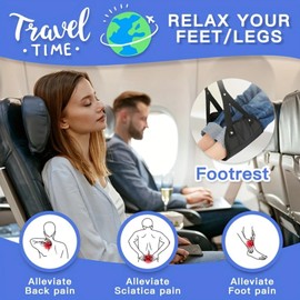 2 Pcs Airplane Footrest, Travel Essential Foot Rest, Portable & Adjustable Foot Hammock, Rest Legs/Prevent Swelling Plane Leg Rest for Flight Train Bus Home Office Under Desk Travel (Black+Blue)
