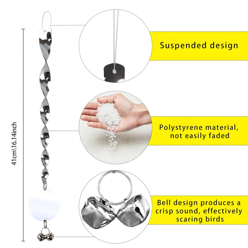 Bird Scare Rods, Silver Hanging Plastic Bird Deterrent Device with