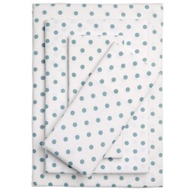 Premium 4pcs Classic Polka Dot Blue Cotton Bed Sheets Set | All Seasons Comfortable Warm Cozy Smooth Soft White Flannel Sheets Full Size | Lightweight Deep Pocket Flat Fitted Sheets Decor Pillowcases