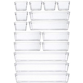 Grace Store 15 PCS Clear Plastic Drawer Organizer Tray for Makeup, Kitchen Utensils, Jewelries, and Gadgets