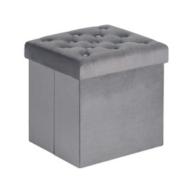 B FSOBEIIALEO Storage Ottoman Cube, Velvet Tufted Folding Ottomans with Lid, Footstool Rest Padded Seat for Bedroom (Grey, Medium)