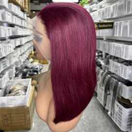 99J Burgundy Lace Front Bob Wigs 13x4 Lace Frontal Straight Short Bob Wig Human Hair Bob Wig Human Hair Pre Plucked Natural Hairstyle: Straight, color: 99J, stretched length: 16 Inches, Lace Size: 13x4