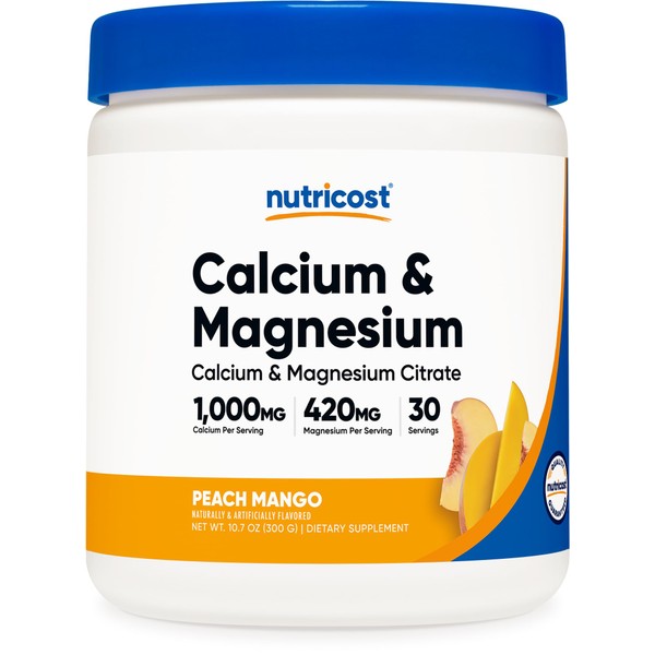 Nutricost Calcium Magnesium Powder (Peach Mango, 30 Servings) - Bone