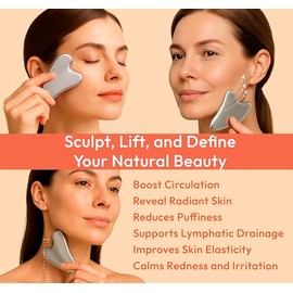 Stainless Steel Gua Sha Tool for Face & Neck - Facial Massage Tool for Lymphatic Drainage, Depuffing, Jawline Sculpting & Skincare Routine - Hygienic 
