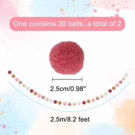 G2PLUS 2PCS Pre-strung Felt Ball Pom Pom Garland, 60 Balls, Pink and White Nursery Decor, Hanging Decoration for Christmas Party Nursery Room