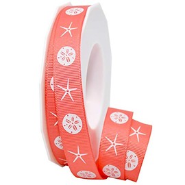 Morex Ribbon Coastal Celebrations - Starfish and Sand Dollar Ribbon, 5/8 inch by 20 Yards, Coral