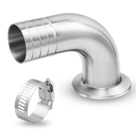 Goldpea Stainless Steel 304 Sanitary Hose Fitting Single Barb 90 Degree Elbow 2" Barbed with 2" Tri-clamp (64mm OD Ferrule) & 1pc SS304 Hose Clamp