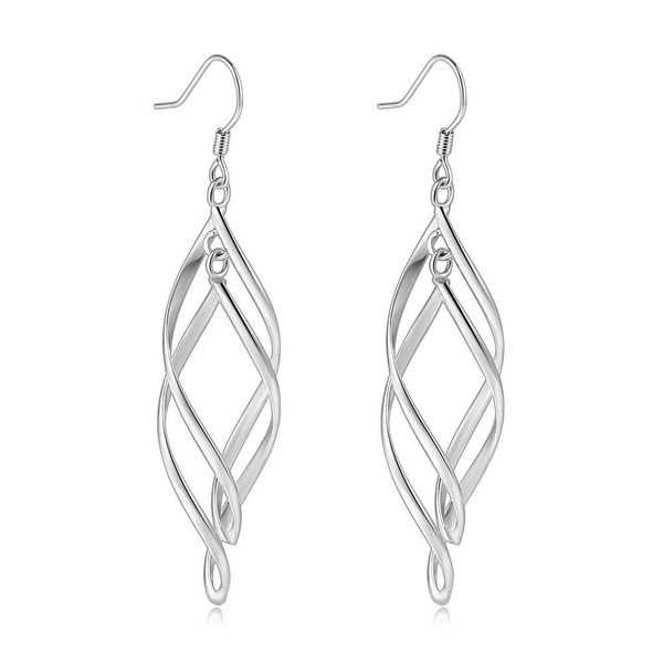 Sterling Silver Plated Linear Swirl Wire Earrings For Women dangling