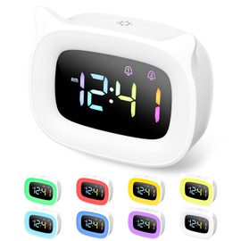 PERMUST Children's Alarm Clock, LED Children's Alarm Clock, Brightness Adjustable, Digital Alarm Clock, 18 Ringtones, Alarm Clock with Light, 4 Modes, Snooze Mode, USB Charging Port, Easy Installation