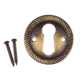 Rope Pattern Aged Brass Decorative Keyhole Escutcheon | 1" Diameter | Antique Reproduction Keyhole Cover Escutcheon Plate for Cabinet Door, Dresser Drawer, Desk | E-2AB