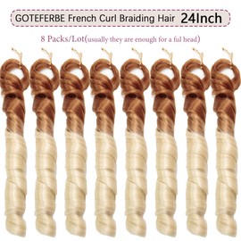French Curl Braiding Hair 24 Inch Curly Braiding Hair 8 Packs Pre Stretched French Curl Braids Synthetic Extensions Lightweight Hair for Women Loose Wavy for Braids OT27/613
