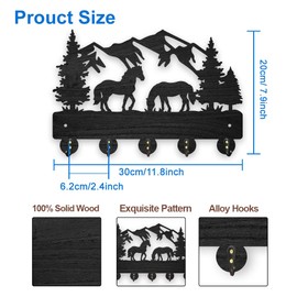 MAYJOYDIY Horse Mountain Tree Key Holder for Wall Forest Animal Decorative Key Hanger 30×20cm 5 Alloy Hooks Wood Key Rack for Gift Entryway Bedroom Living Room Farm