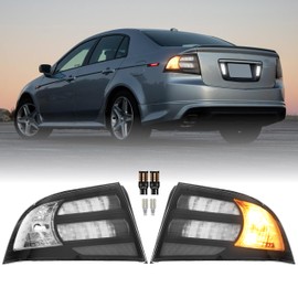 USR 04-08 UA6 TL Clear Tail Light - WITH 4 LED Bulbs UPGRADES – Replacement Tail Lamps Covers Set (Left + Right) - Compatible with 2004-2008 Acura TL Base and Type S (Black Housing All Clear Lens)