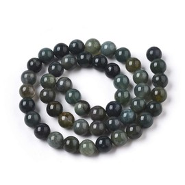 ZEMRIO 8 mm Natural Moss Agate Gemstone Beads Loose Stone Round Beads for Jewellery Making DIY Bracelet Necklace Beads (Moss Agate, 8 mm)