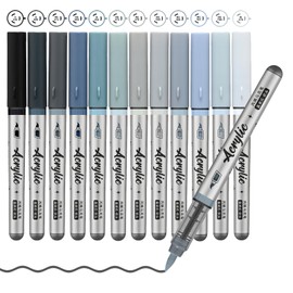 ZZWUAPT Grey Acrylic Paint Pens,12 Color Paint Pen Markers,Brush Tip Paint Pens for Rock Painting Wood Glass Ceramic Canvas Stone DIY Crafts Making Art Supplies