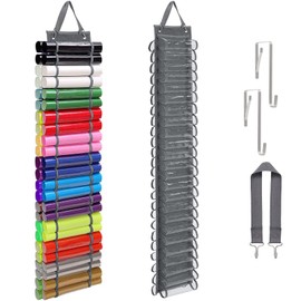QUMENEY Vinyl Roll Storage Doors Organizer with 48 Compartment Craft Roll Holder Gift Wrap Organizer Door Closet Hanging Wall Mounting Vinyl Holder (Grey)