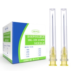 100 Pack 20 Gauge 1.5 inch Disposable Needles with Caps for Industrial Dispensing and Scientific Lab Individually Wrapped