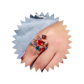 Andelaisi Boho Colorful Crystal Finger Ring Vintage Cluster CZ Wrap Open Ring Gold Faux Spiral Knuckle Twist Ring Punk Adjustable Stacking Ring Jewelry for Women
