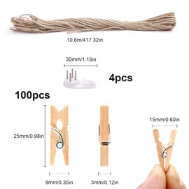 guangyuan Mini Pegs Wooden Pegs 100Pcs Photo Pegs 2.5cm Laundry Clips Mini Clothes Pegs Small Photo Pegs Tiny Pegs for Craft,Pegs and String to Hang Photos