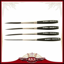 Set of 4 Sizes 00-2 Series Bobbo-Mack Super Quad 4 Action Scroll Pinstriper Brushes Blue Squirrel & Black Synthetic Hair