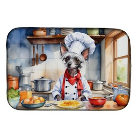 Caroline's Treasures DAC6231DDM Chinese Crested The Chef Dish Drying Mat Absorbent Dish Drying Mat Pad for Kitchen Counter Dish Drainer Mat for Countertop, 14 x 21", Multicolor