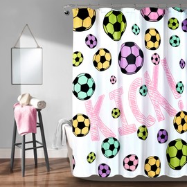 Lush Decor Girls Soccer Kick Shower Curtain, 72" x 72", White & Turquoise