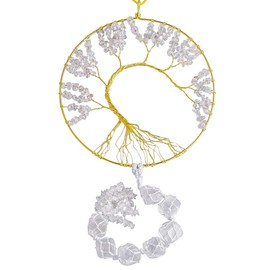 KYEYGWO Stone Tree of Life Hanging Ornament with Rock Crystal Tumbled Stones, Healing Crystal Hanging Gemstone Dream Catcher, Handmade Wind Chimes, Hanging Decoration for Home, Office, Wedding,
