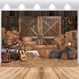 ASDCXZ Western Cowboy Background 2.5 x 1.8 m, Vinyl Rodeo Photo Wall Background, Wild West Rustic Wooden Barn House Photo Box Background for Western Party Decoration, Portrait Photo Studios