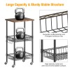 3-Tier Rolling Kitchen Storage Cart with Adjustable Wire Baskets Mobile