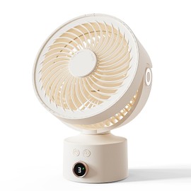 CARONSORT Desk Fan, Small Oscillating Fan for Bedroom, 9 Inch Table Fans Quiet,Desk Air Circulator Fan with 3 Speeds, 4H Time, Rechargeable Fan for Office/Dorm/Room-Beige