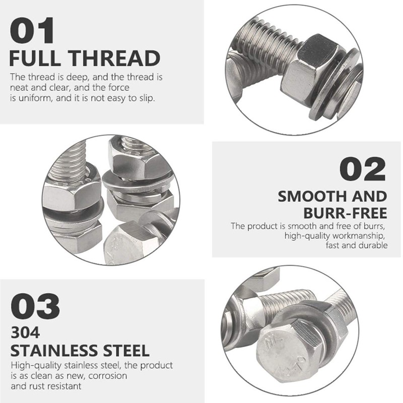 Levanco (6 Sets) 3/8-16x2-3/4 Stainless Steel Hex Head Screws Bolts,