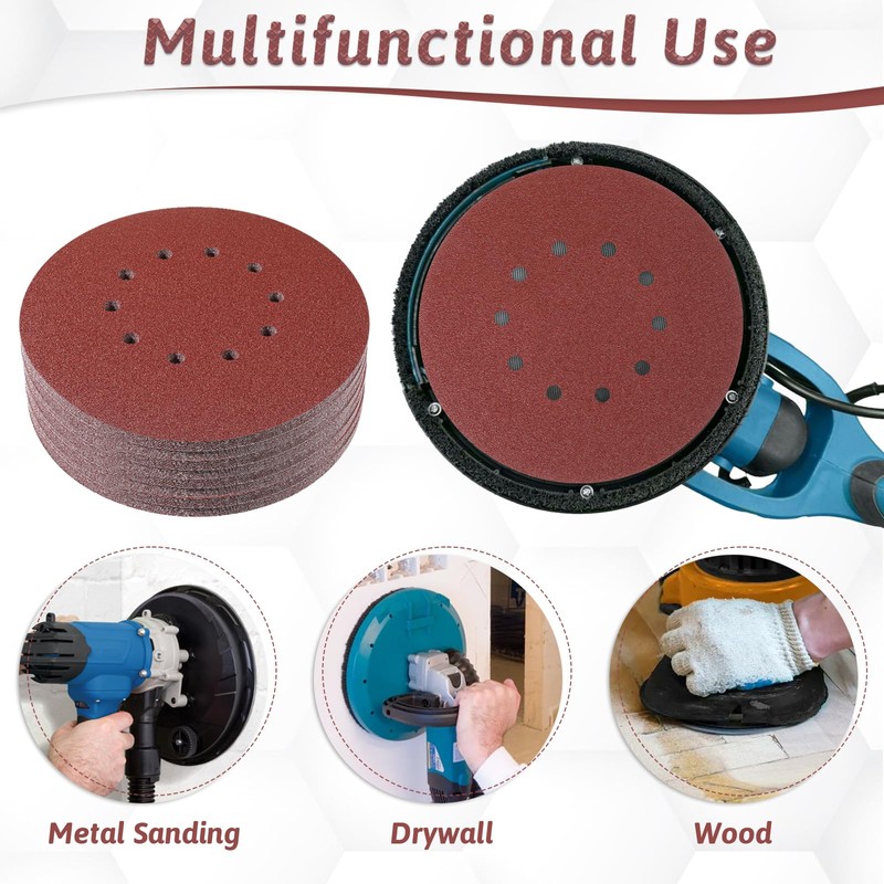 50 Pcs 9-Inch 10-Hole Drywall Sanding Discs Set, 10 Each